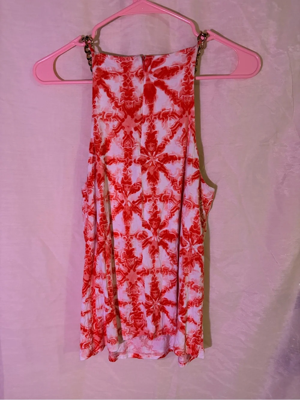 Michael Kors Red and White Chain-Strap Tank Top